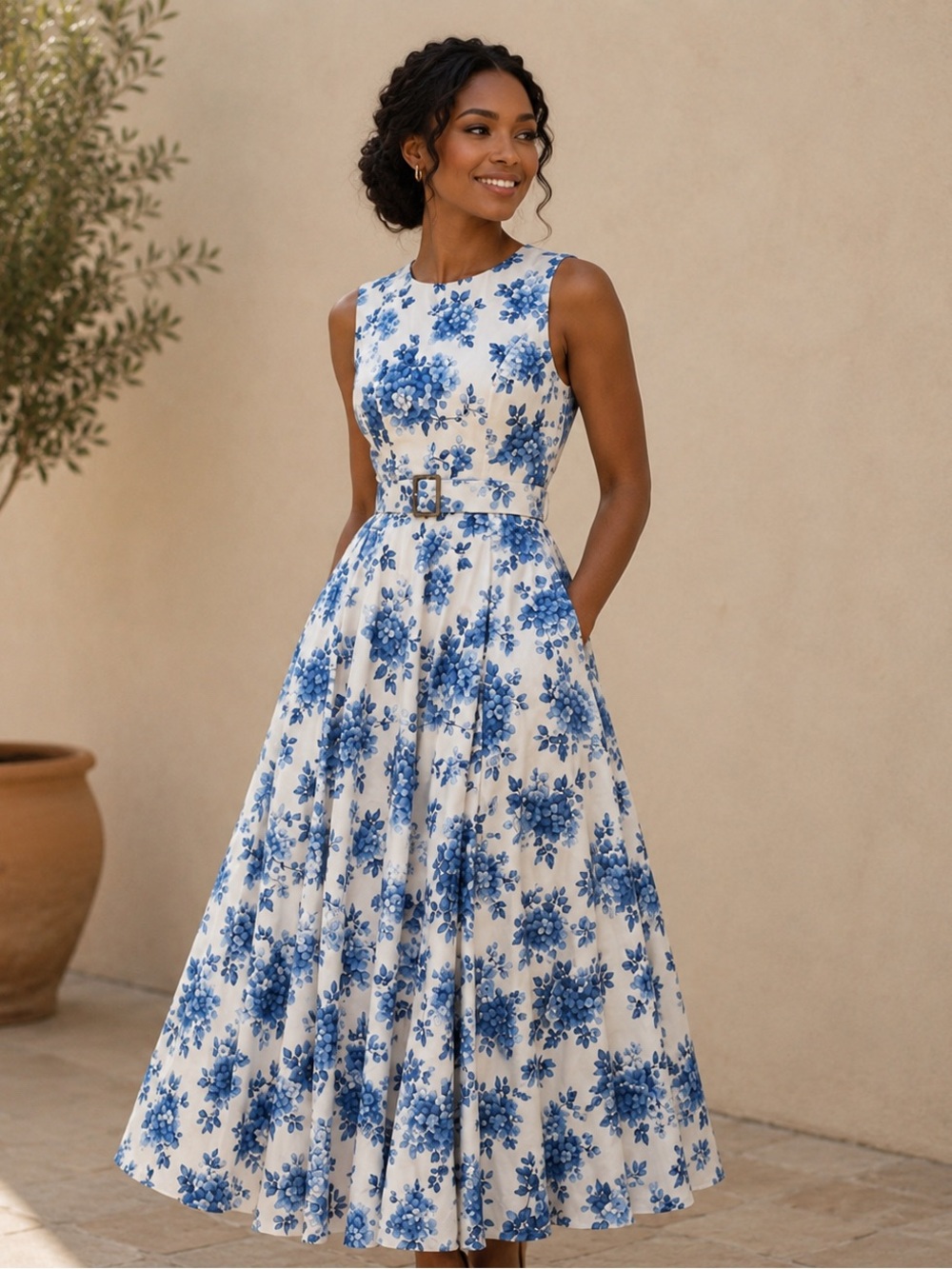 Maxi Dress with Blue Floral Print #193
